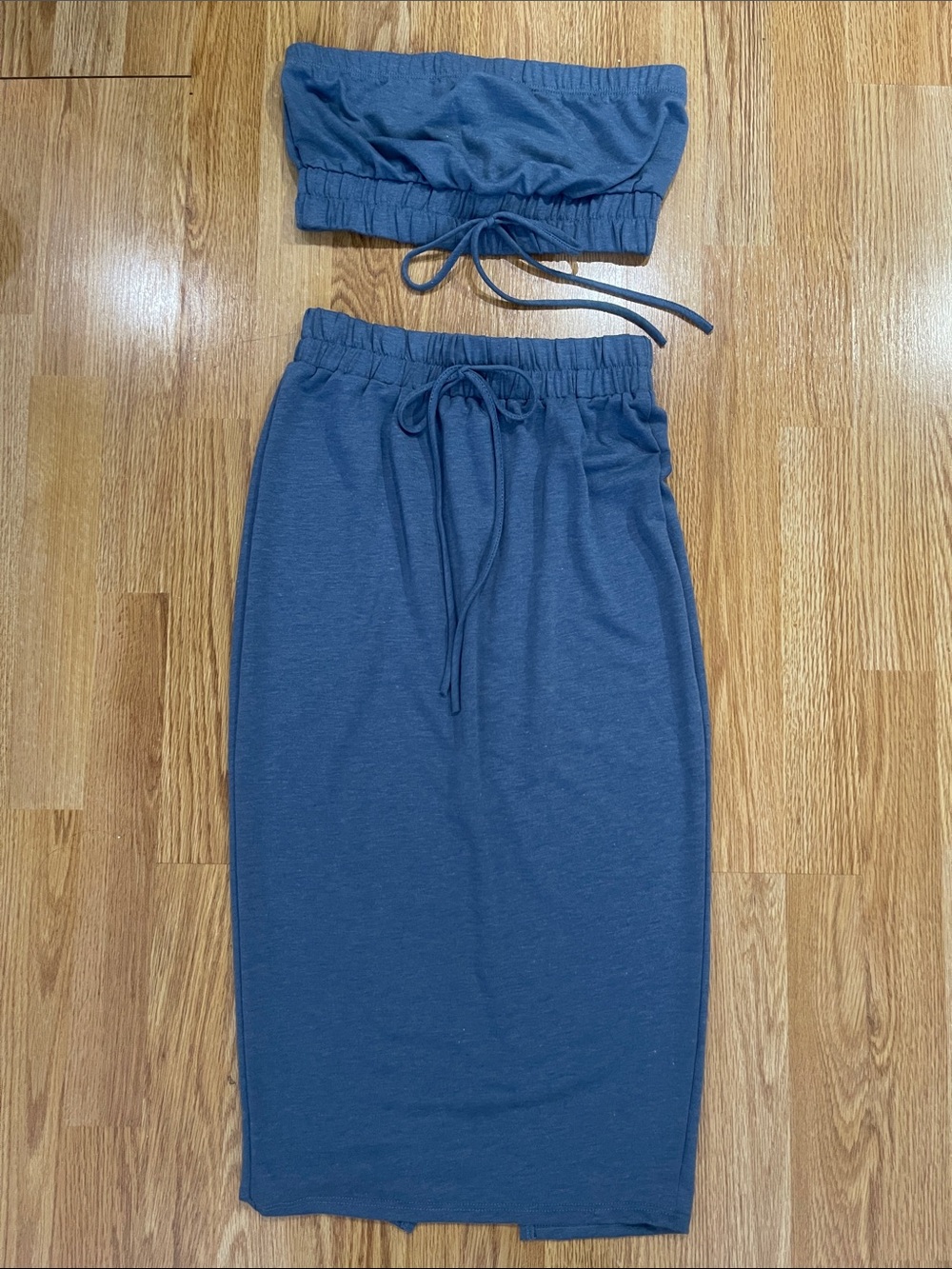 Midi Drawstring Skirt in Blue